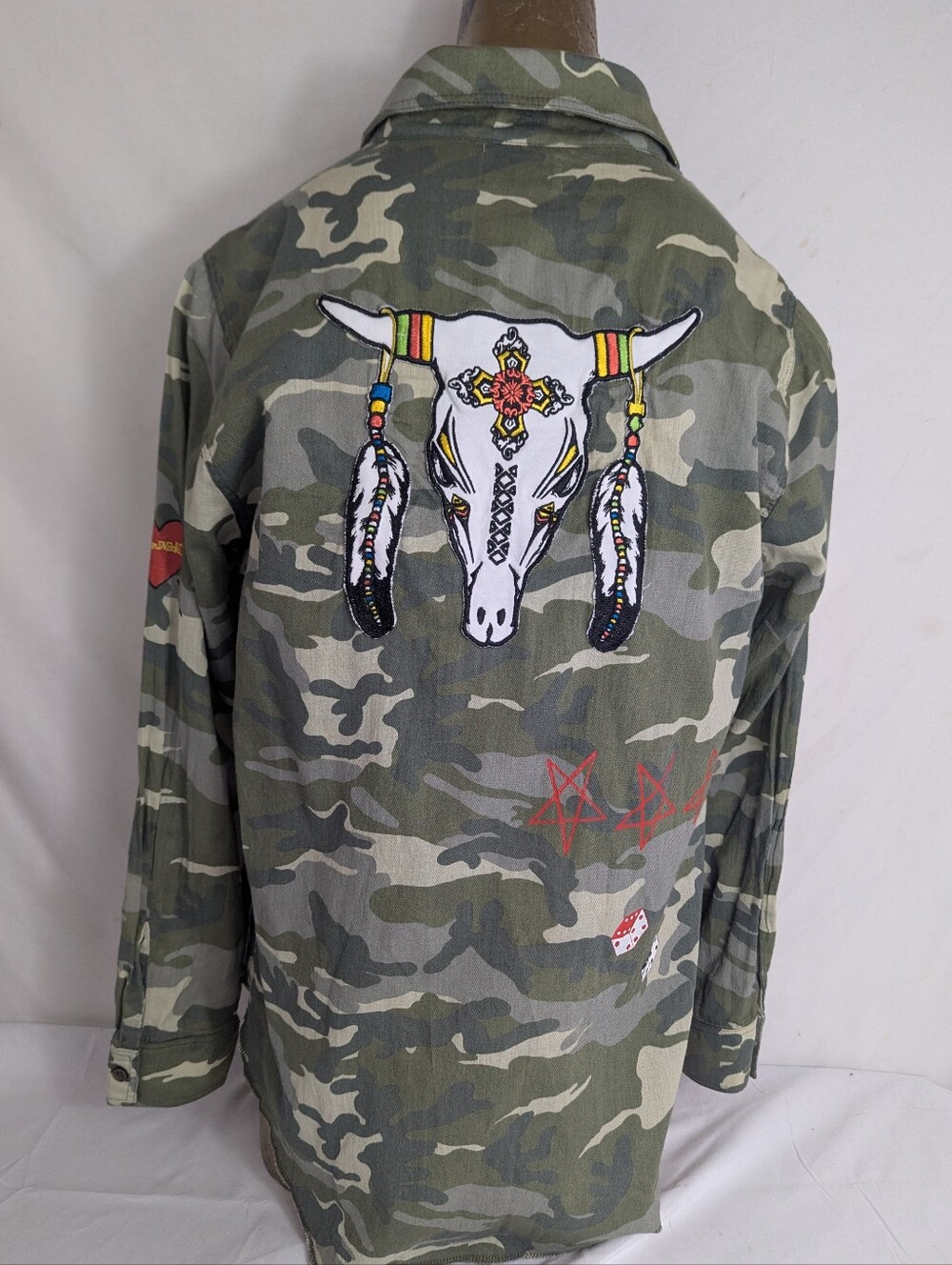 Lauren Moshi Anaya Button Up Shirt Camo Longhorn Lips Size Small